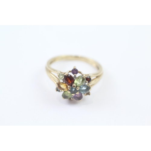 9 - 9ct Gold Vintage Garnet, Peridot, Topaz, Amethyst, And Citrine Cluster Ring (3.1g) Size  O