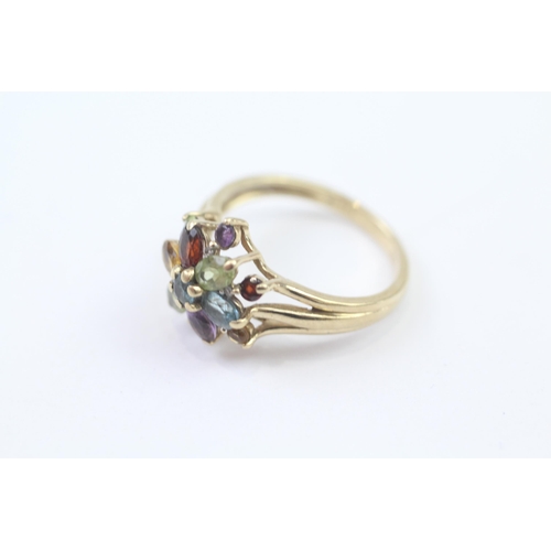 9 - 9ct Gold Vintage Garnet, Peridot, Topaz, Amethyst, And Citrine Cluster Ring (3.1g) Size  O