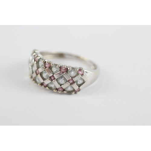 90 - 9ct White Gold Pink Sapphire & Aquamarine Dress Ring (3.3g) Size  R