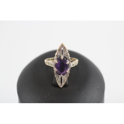 94 - 9ct Gold Diamond & Amethyst Dress Ring (3.7g) Size  L