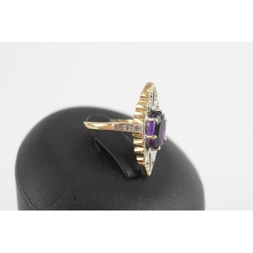 94 - 9ct Gold Diamond & Amethyst Dress Ring (3.7g) Size  L