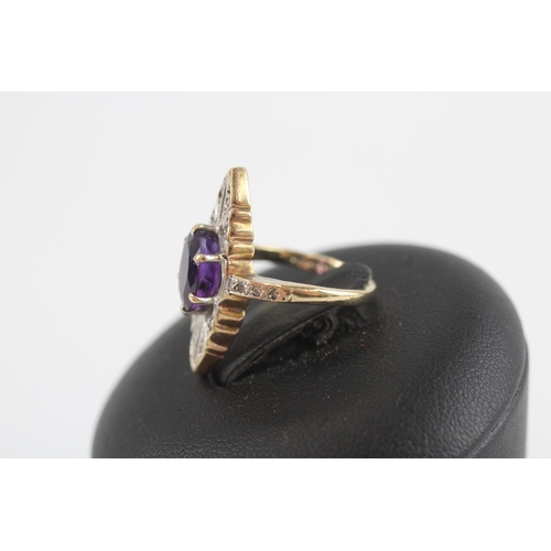 94 - 9ct Gold Diamond & Amethyst Dress Ring (3.7g) Size  L