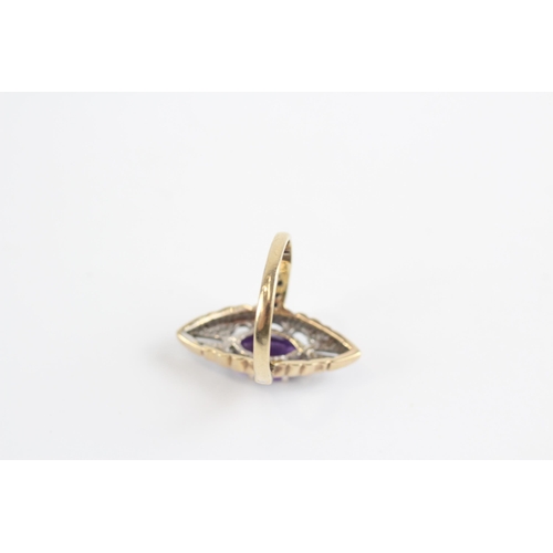 94 - 9ct Gold Diamond & Amethyst Dress Ring (3.7g) Size  L