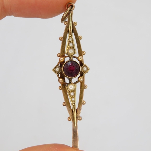 117 - 15Ct Gold Antique Garnet And Seed Pearl Set Pendant Conversion (2.3g)