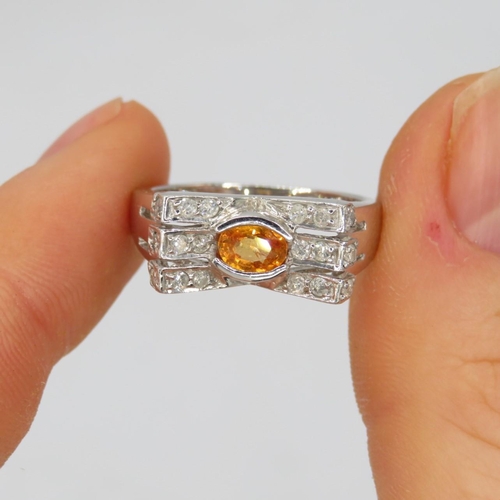 3 - 9ct White Gold Diamond & Yellow Sapphire Dress Ring (4.1g) Size  N