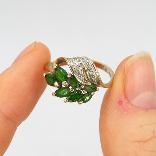 6 - 9ct Gold Vintage Green Diopside And Diamond Set Dress Ring (2.3g) Size  L