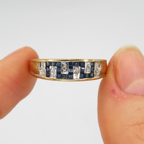 171 - 9ct gold sapphire & diamond half eternity ring (3.4g) Size  N