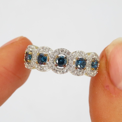 197 - 9ct gold diamond & enhanced blue diamond five stone ring (2.9g) Size  O