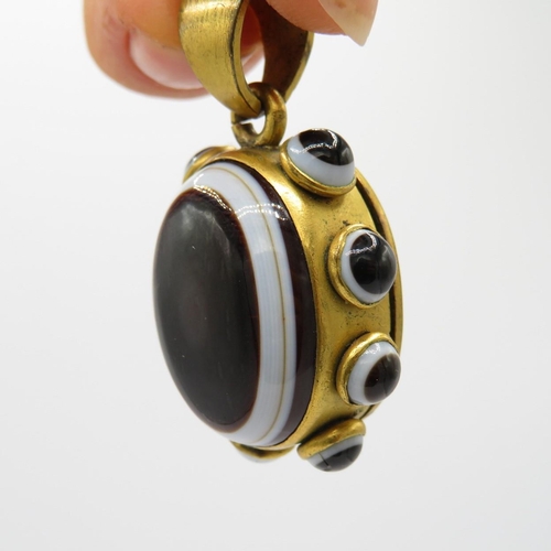 289 - Antique mourning locket with bullseye Agate (13g)