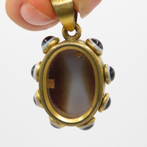 289 - Antique mourning locket with bullseye Agate (13g)