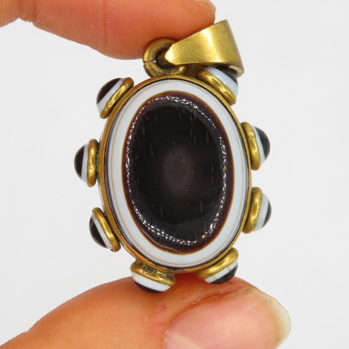 289 - Antique mourning locket with bullseye Agate (13g)