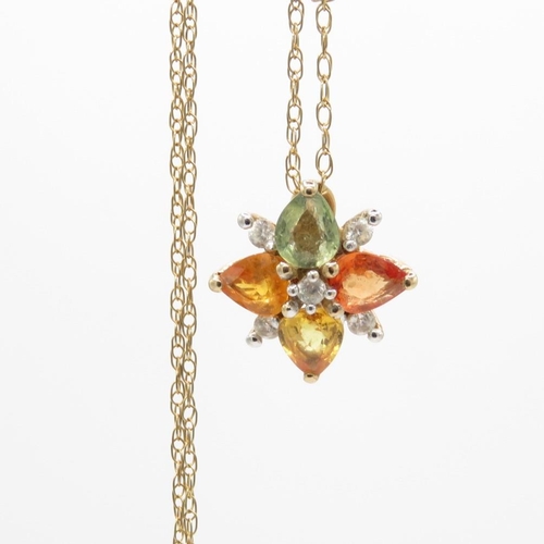 8 - 9ct Gold Vintage Vari-Hue Sapphire Set Pendant Necklace (2.2g)