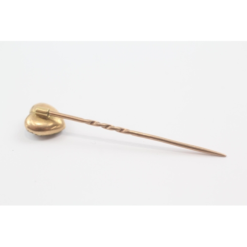 126 - 15ct gold antique Edwardian split pearl heart stick pin (2g)