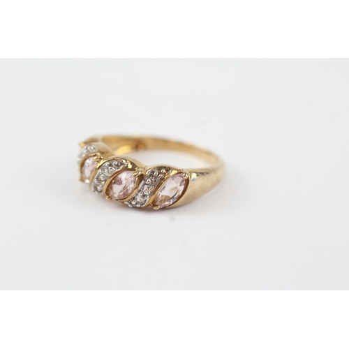131 - 9ct gold cubic zirconia & morganite dress ring (2.9g) Size  N