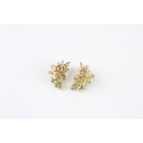 160 - 9ct gold peridot cluster floral stud earrings (3.6g)