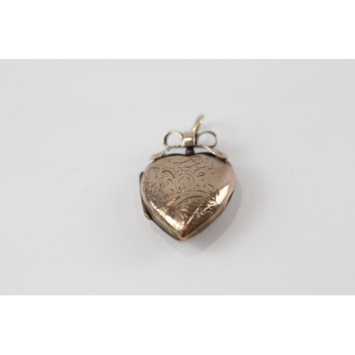 165 - 9ct gold back & front heart antique locket (2.2g)