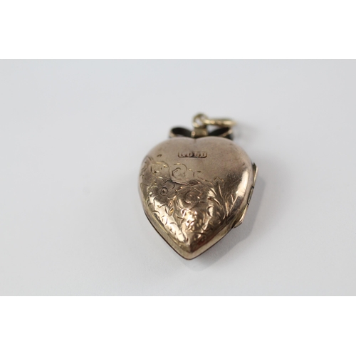 165 - 9ct gold back & front heart antique locket (2.2g)