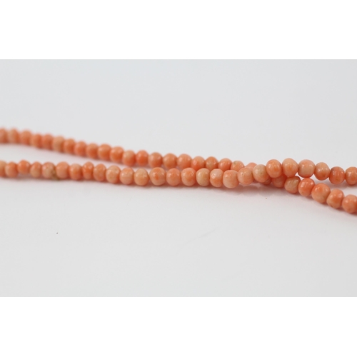 171 - 9ct gold clasped graduated coral bead necklace (5.7g)