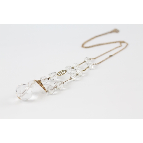 172 - 9ct gold art deco rock crystal drop necklace (8.4g)