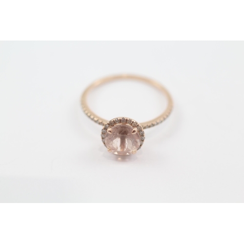 189 - 14ct rose gold morganite & diamond dress ring (1.6g) Size  N 1/2