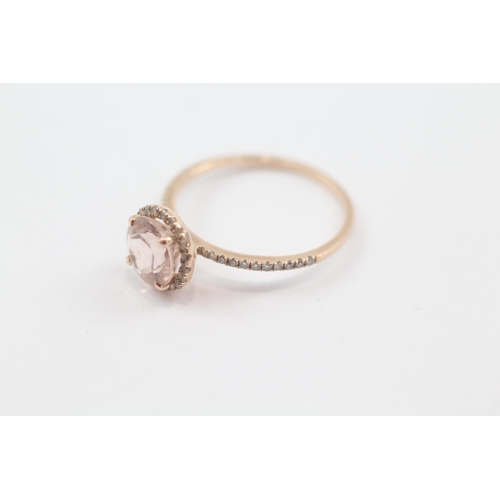 189 - 14ct rose gold morganite & diamond dress ring (1.6g) Size  N 1/2