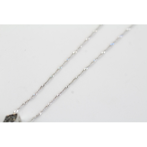 19 - 9ct white gold diamond & black gemstone pendant necklace (2.7g)
