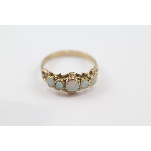 196 - 9ct gold antique opal five stone ring (2.4g) Size  M 1/2