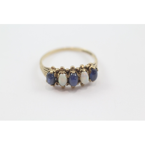 197 - 9ct gold antique sapphire & diamond five stone ring (2.1g) Size  O 1/2