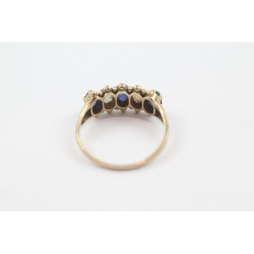 197 - 9ct gold antique sapphire & diamond five stone ring (2.1g) Size  O 1/2