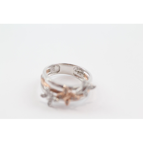 21 - 9ct white & rose gold diamond triple butterfly dress ring (2.9g) Size  K