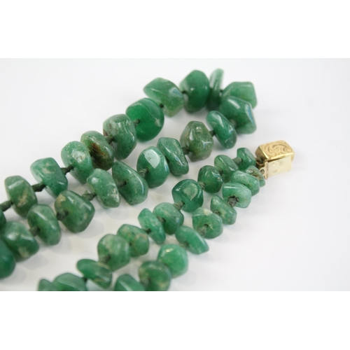 27 - 9ct gold clasp aventurine quartz individually knotted single strand necklace (100.4g)