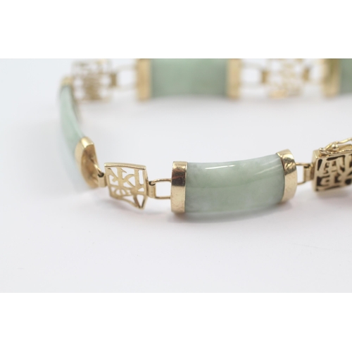 28 - 9ct gold jade Oriental style panel bracelet (11g)