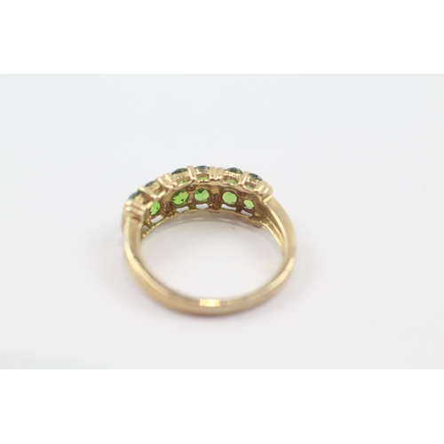 37 - 9ct gold green gemstone & diamond multi-row dress ring (2.9g) Size  N 1/2