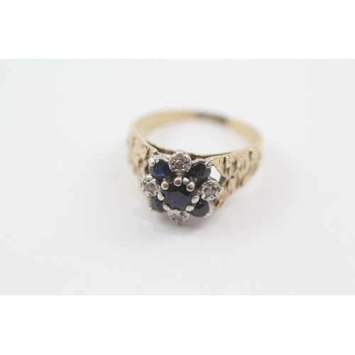 39 - 9ct gold vintage sapphire & diamond cluster ring (4.3g) Size  O