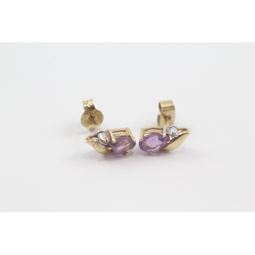41 - 9ct gold amethyst & diamond ring & earring set (3.9g)