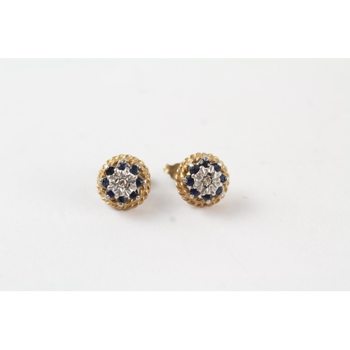 52 - 9ct gold diamond & sapphire cluster earrings (2g)