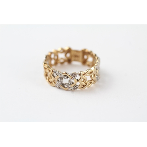 55 - 9ct bi-colour gold weave dress ring (3.2g) Size  O 1/2