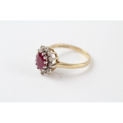 56 - 9ct gold vintage ruby & diamond cluster ring (2.5g) Size  N 1/2