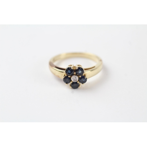 62 - 9ct gold sapphire & diamond floral cluster ring (3.1g) Size  N