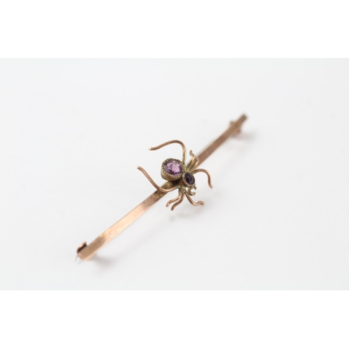 63 - 9ct gold antique amethyst spider bar brooch (1.5g)