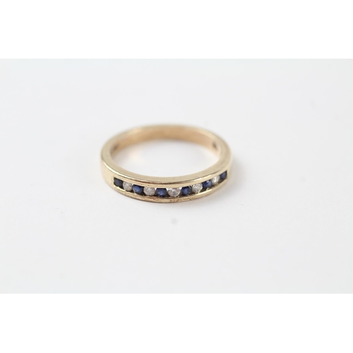 68 - 9ct gold sapphire & diamond half eternity ring (2.7g) Size  M