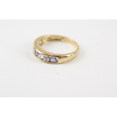 70 - 9ct gold tanzanite & diamond half eternity ring (2.3g) Size  K