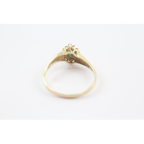 8 - 14ct gold diamond & emerald cluster ring (2.1g) Size  Q 1/2