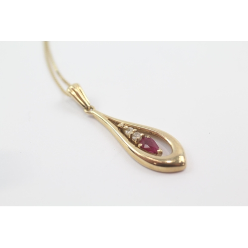 9 - 9ct gold diamond & ruby pendant necklace (2.7g)