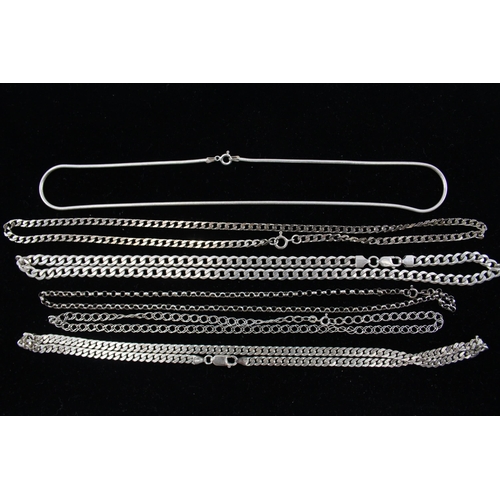 208 - A collection of silver chain necklaces including curb link (87g)