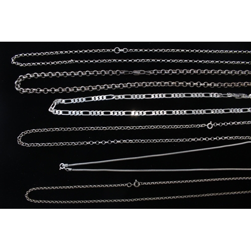 210 - A collection of silver chain necklaces including figaro link (98g)