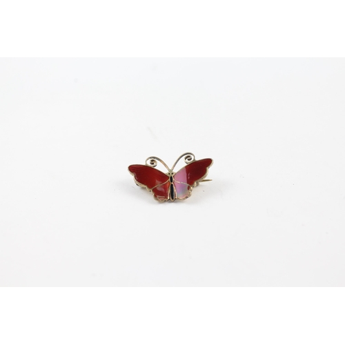 217 - Silver enamel butterfly brooch by Norwegian maker David Anderson (4g)