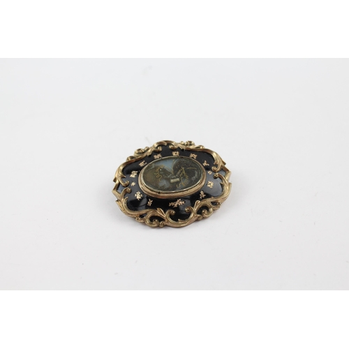 229 - Antique mourning brooch with hair work (22g)