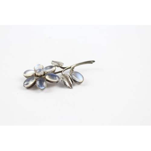 234 - Silver Moonstone floral brooch as seen (13g)