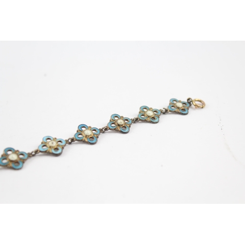 279 - Silver enamel floral bracelet (9g)